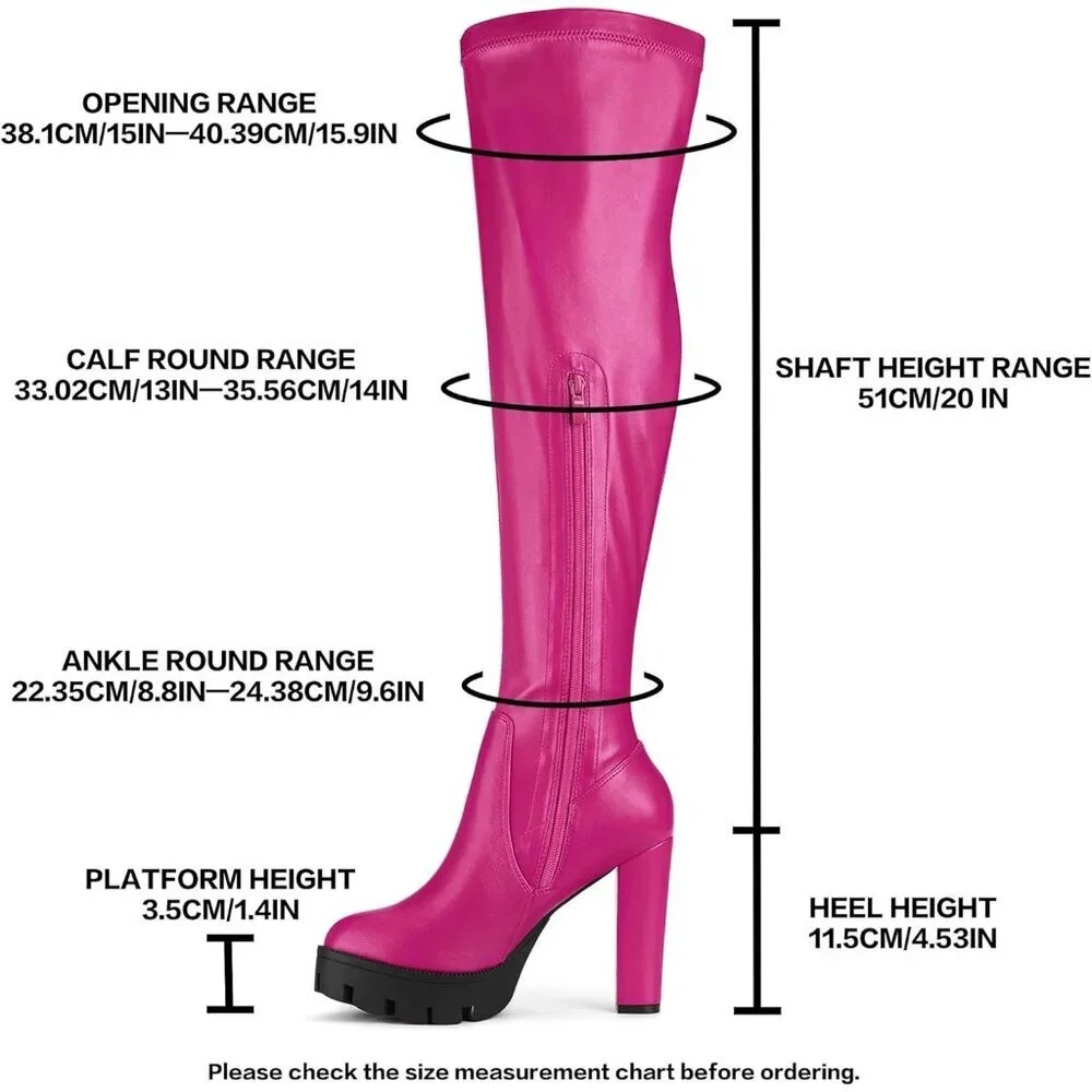 Women's Pink Platform Boots Chunky Heel Over Knee High Rounded Toe Long Boots